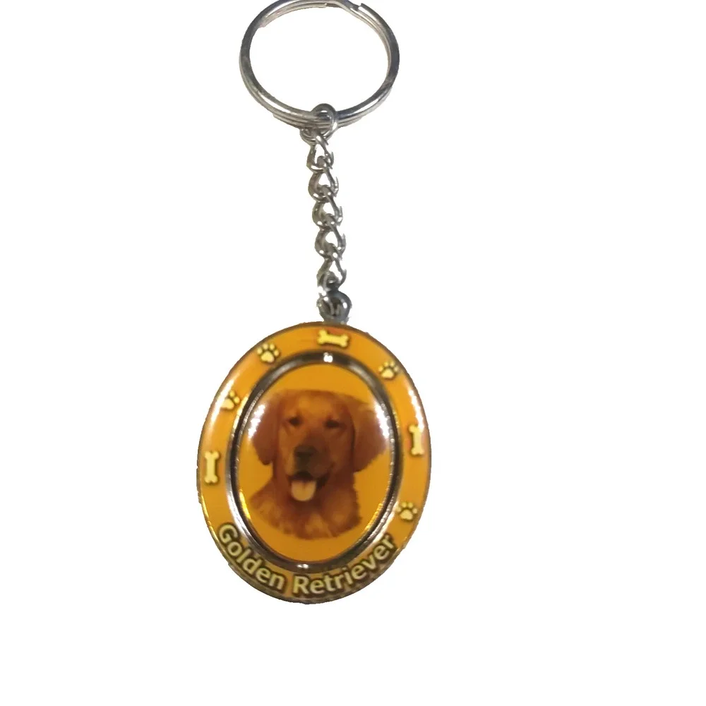 Golden Retriever Spinner Keychain Gold Silver Tone